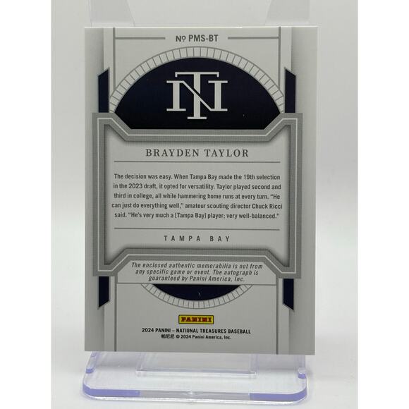 2024 National Treasures Brayden Taylor Hat Laundry Tag Patch Auto 5/5 SSP Rays - Picture 2 of 2